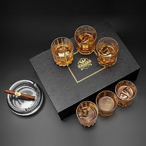 KANARS Crystal Whiskey Glasses Mixed 10 Oz Scotch Glasses Set of 6 | Rock Bar Tumblers 3 Patterns in Luxury Gift Box for Birthday, Anniversary, Housewarming, Father's Day and Wedding - color: Set of 6