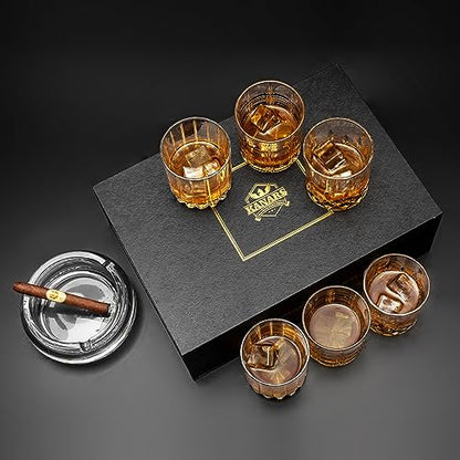 KANARS Crystal Whiskey Glasses Mixed 10 Oz Scotch Glasses Set of 6 | Rock Bar Tumblers 3 Patterns in Luxury Gift Box for Birthday, Anniversary, Housewarming, Father's Day and Wedding - color: Set of 6