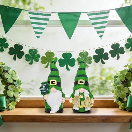 Uniboho St Patricks Day Decorations St Patricks Day Decor Gnomes Green Irish Leprechaun Figurine for St Patricks Day Decorations Indoor St. Patrick's Day Gifts