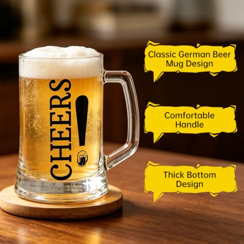 Beer Mug Set with Bottle Cap Holder Board – 16.9oz Beer Mug Gift Set | 16.9oz glass beer mug, wooden bottle cap holder board, home bar game decor, beer lover gift set, bar party entertainment use