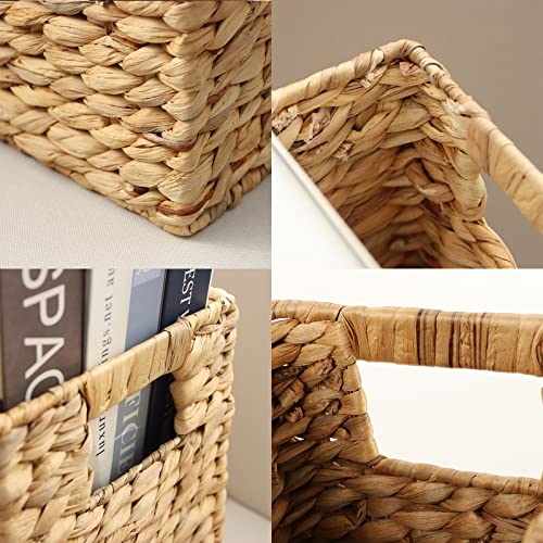 YAHUAN Natural Water Hyacinth Storage Basket with Built-in Handles Stair Basket Magazine Basket Large Wicker Baskets for storage Home Organizing Laundry (Water Hyacinth)