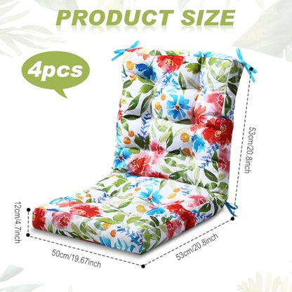 Hoteam 4 Set Outdoor Patio Chair Cushions 20 x 42 in Deep Seat Waterproof Patio Cushions Set for Furniture Replacement Removable Seat and Back (Flower) - style: Flower