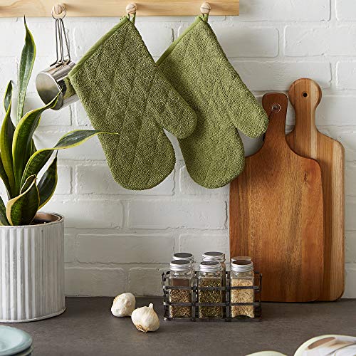 DII Basic Terry Collection 100% Cotton Quilted, Oven Mitt, Antique Green, 2 Piece - color: Antique Green, size: Oven Mitt