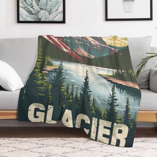 Mid Century Glacier National Park 03 Flannel Blankets Fleece Soft Throw Lightweight Plush Gifts for Couch, Bed, Cozy Sofa Plush, Chair, Lovers 50x60in(125x150cm) - color: Style, size: 50x60in(125x150cm)