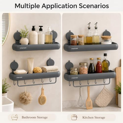 Shower Caddy Suction Cup, No-Drill Shower Organizer Shelf, 2 Pack | Large Capacity, Rustproof Aluminum, 2 Install Ways, Includes Hooks&Hanging Bar,Wall-Mounted Bathroom Organizer Storage Holder - color: Dark Gray