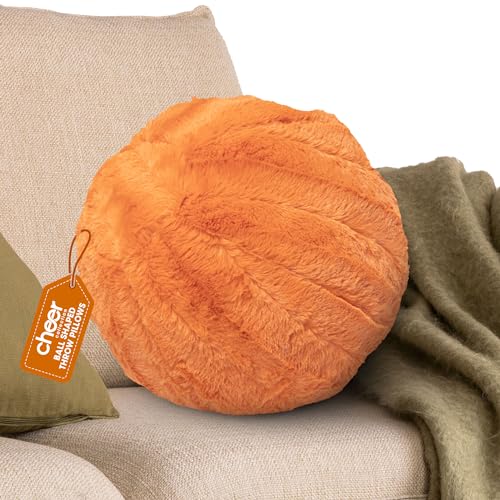 Cheer Collection Ultra Soft Faux Fur Round Pillow - Decorative and Fun Throw Pillows for Couch, Bed & Living Room - Funky Sphere Pillow for Kids & Adults - Aesthetic Pillows for Accents - Rust - color: Rust