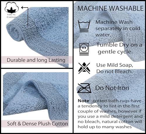 Home Weavers Luxury Collection 100% Cotton Reversible Bathroom Rugs Set, Washable Rug, Soft Cotton Extra Soft and Absorbent Bath Rug, Kitchen Mat, 2 Piece Set(S+M), Blue - color: Blue, size: 2 Piece Set(S+M)