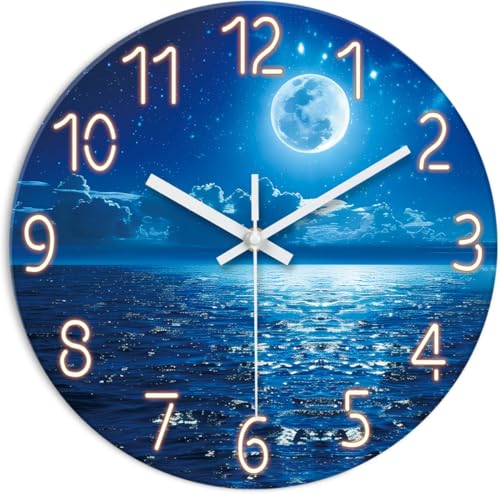 XFM Large Blue Moon Wall Clock Battery Operated 20 Inch | Silent Non-Ticking Analog Clock, Decorative for Living Room, Bedroom, Office & Kitchen - color: Blue1, size: 20 Inch