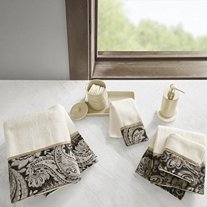 Madison Park Aubrey Cotton Bath Towel Set Jacquard, 6 Piece, Black | Quick Dry, Plush Feel, Hotel Quality for Bathroom, Paisley Pattern, Absorbent, OEKO-TEX Certified