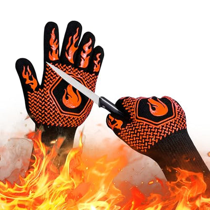 BBQ Fireproof Gloves, Grill Cut-Resistant Gloves 1472°F Heat Resistant Gloves, Non-Slip Silicone Oven Gloves, Kitchen Safe Cooking Gloves for Oven Mitts,Barbecue,Cooking, Frying,13.5 Inch-Orange | Grill Cut-Resistant 13.5in, Oven Kitchen Safe for Barbecue