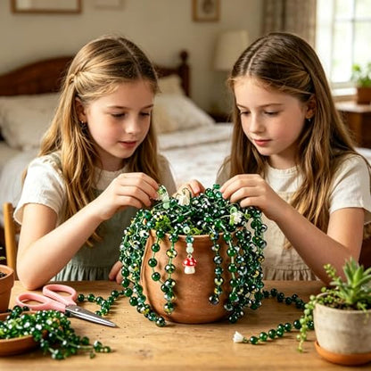 CYUXING 2746Pcs Beaded Plant Kit, Green Glass Beads for DIY Succulent Plants, Craft Beads Set with Ladybug Charm Floral Wire for Home Decor Jewelry Making, Artificial Greenery Supplies