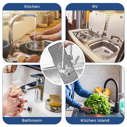 24" Splash Guard Plus Size Silicone Sink Faucet Drying Mat Handle Drip Catcher Tray Dish Sponge Holder Kitchen Accessories Protector Home Organization Gadgets Organizer - size: Grey: 23.4"x5.7"