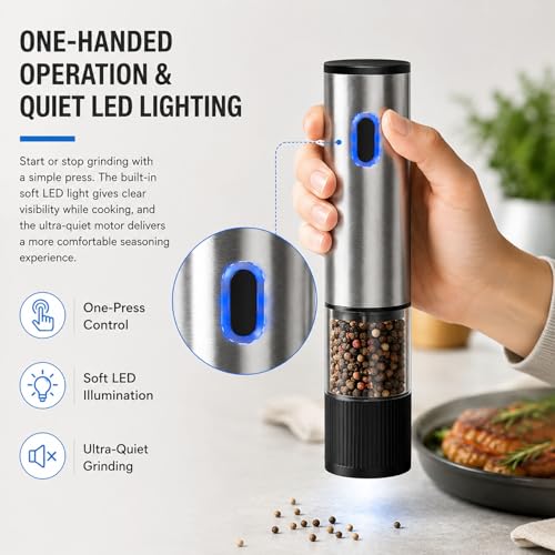 USB Rechargeable Electric Salt Pepper Grinder Stainless Steel Spice Mill