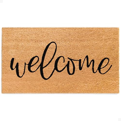 Welcome Doormat | Natural Coir | Anti-Slip Backing | Script Design for Front Door Entrance - 17x30 - color: Natural Welcome