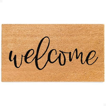 Welcome Doormat | Natural Coir | Anti-Slip Backing | Script Design for Front Door Entrance - 17x30 - color: Natural Welcome