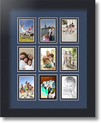 ArtToFrames Collage Photo Frame Double Mat with 9-2x3 Openings with Satin Black Frame and Midnight Blue mat. - color: Midnight Blue, size: 9 - 2x3