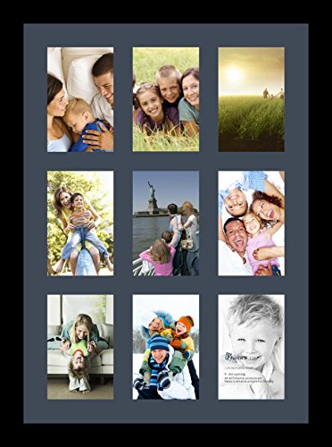 ArtToFrames Collage Photo Frame Single Mat with 9-4x6 Openings with Satin Black Frame and Blue Jay mat. - color: 9 - 4x6 - (2145), size: Blue Jay