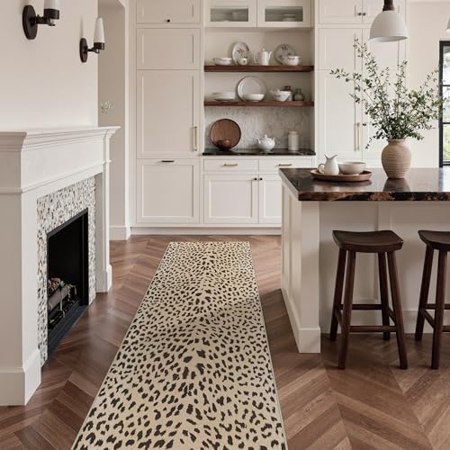 2x8 Leopard Runner Rug for Hallway Bathroom Kitchen Washable Non Slip | Cheetah Animal, Beige Brown, Entryway Bedroom Laundry Room Bedside, Soft Morden Cool, Thin Low Pile Foldable, Water Repellent - color: Leopard / Beige and Brown, size: 2' x 8' (Rectan
