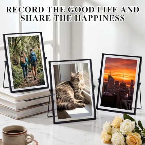 12 Pack Black Floating Photo Frame, 6 x 8 Inches Double Glass Desktop Picture Frames with Metal Stand for Pictures Photos Pressed Flowers Desk Tabletop Display - color: Black, size: 6 x 8 inches