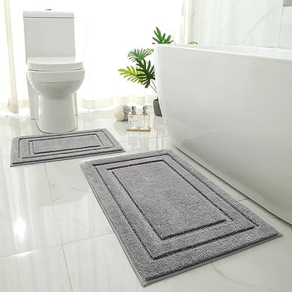 HOMEIDEAS Bathroom Rugs Sets 2 Piece, Super Soft and Absorbent Non Slip Microfiber Machine Washable Bath Mat Set (20" x 32" + 16" x 24", Grey) - color: Loop- Grey, size: 1'4" x 2'8" (16"x24"+20"x32")