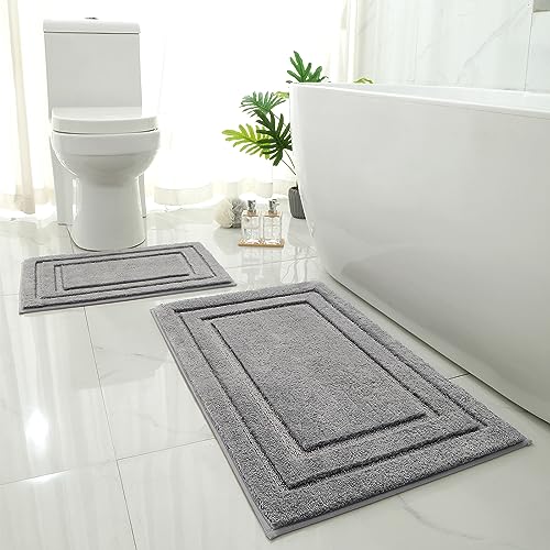 HOMEIDEAS Bathroom Rugs Sets 2 Piece, Super Soft and Absorbent Non Slip Microfiber Machine Washable Bath Mat Set (20" x 32" + 16" x 24", Grey) - color: Loop- Grey, size: 1'4" x 2'8" (16"x24"+20"x32")