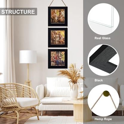 4X4 Picture Frame, Wall Hanging Picture Frames Collage with 3 Opening Frames Black - color: Black, size: 4x4