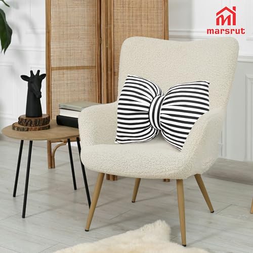 Bow Shaped Pillow, Decorative Sofa Throw Pillows, 17.7" x 13.8", Striped Black and White Reversible Pillow Cushions for Couch Bed Sofa Office Car Decor Neck Waist, Hand Made Cotton, Detachable to Wash