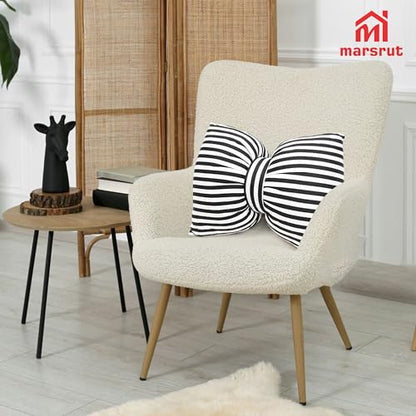 Bow Shaped Pillow, Decorative Sofa Throw Pillows, 17.7" x 13.8", Striped Black and White Reversible Pillow Cushions for Couch Bed Sofa Office Car Decor Neck Waist, Hand Made Cotton, Detachable to Wash