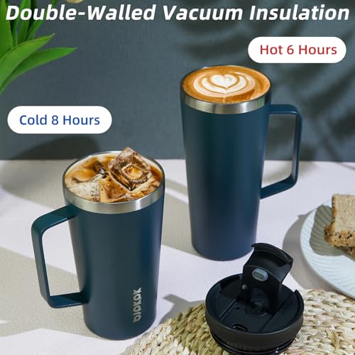 BJPKPK 22oz Insulated Tumbler with Handle, Lid & Straw, Stainless Steel | Double Wall Vacuum Insulated Coffee Travel Mug - Keeps Cold & Hot, BPA Free, Cupholder Fit for Office, Gym & Travel - color: Black, size: 22 Ounces