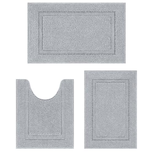 SHACOS Light Gray Bathroom Rugs Sets 3 Piece Bath Mat U Shaped Toilet Rug | 20x32+ 16x24+ 20x24, Soft Fluffy Microfiber Bath Rugs Set, Non Slip Washable Absorbent Bathroom Floor Mats Carpet Shower Rug - color: Light Gray, size: 16"x24"+ 20"x32"+U Shape 20