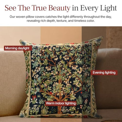 William Morris Tree Of Life III Tapestry Throw Pillow Cover 18 x 18 in - color: Blue Tree