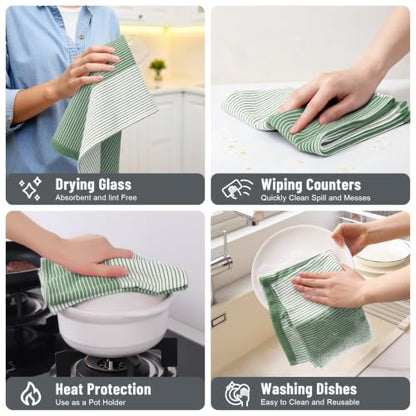 Homaxy Premium 100% Cotton Kitchen Towels 18"x28", 8 Pack, Green | Large Kitchen Hand Towels, Soft and Absorbent Tea Towel, Dish Towels with Hanging Loops - color: Grass Green, size: 18 x 28 - 8 Pack