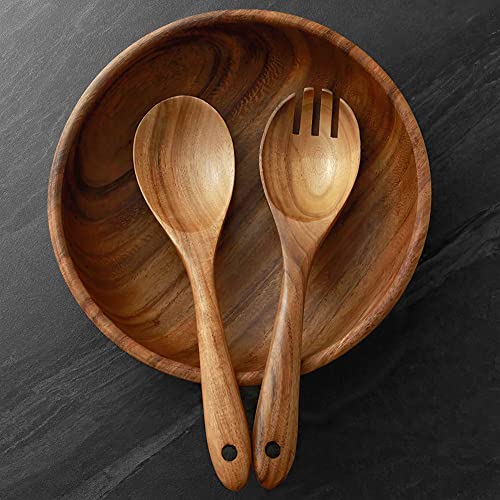 AOOSY Acacia Wood Salad Bowl Set of 3, 9Inch Handmade Wooden Salad Bowl | with Serving Spoon & Fork, Salad Mixing & Serving Set - size: 9inchX2.78inch