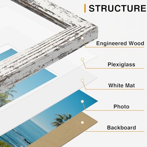 Vittanly 5x7 Picture Frames Set of 12, Wall & Tabletop, Distressed White | Display Pictures 4x6 with Mat or 5x7 without Mat, Small Photo Frames, Engineered Wood with Shatter Resistant Plexiglass - color: Distressed White, size: 5x7