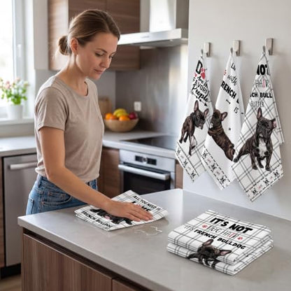 Redbaker 6 Pcs Funny French Bulldog Kitchen Towels | Cute French Bulldog Dish Towel, Dog White and Black Hand Dishcloth with Hanging Loop for Dog Owners Lover Housewarming Gift - style: French Bulldog
