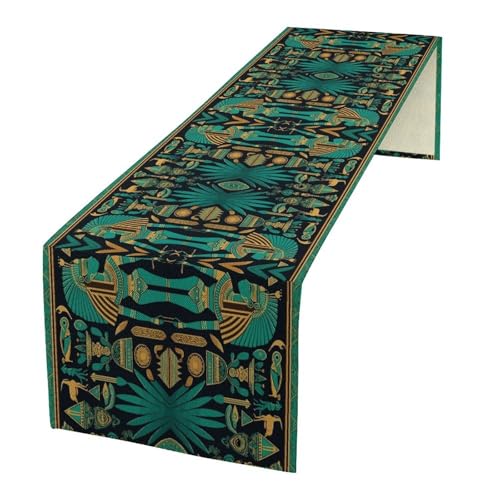 Egyptian Table Runner, Abstract Traditional Folk Tribal Egypt Mural Art Blue Green Table Runner for Kitchen Dinning Table Decor Home Wedding Party Celebration, 13x36 Inch - color: Egypt-10, size: 13"W x 36"L