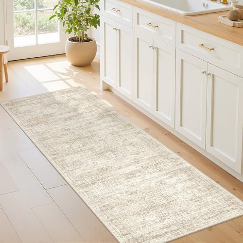 2x5 Rug Runners for Hallways Non Slip,Kitchen Rugs,Beige | Washable Rugs for Kitchen,Entryway,Bedroom,Bathroom,Nursery Room,Thin,Soft Runner Rug,Stain Resistant Indoor Carpet - color: Beige/Ivory, size: 2' x 5' (Runner)