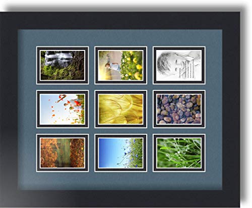 ArtToFrames Collage Photo Frame Double Mat with 9-2x3 Openings with Satin Black Frame and Dutch Blue mat. - color: Dutch Blue, size: 9 - 2x3