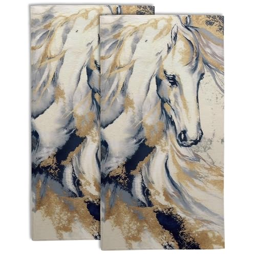 Golden Horse Oil Painting Kitchen Hand Towel Set of 2,Abstract Art Painting Bathroom Hand Towel,Soft Absorbent Decorative for Bathroom Kitchen Hotel - color: Color4