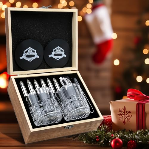 Whiskey Gifts for Men Dad, Father's Day Anniversary Bourbon Gifts for Him | Dad Birthday Gifts Ideas from Daughter Son, Stainless Steel Whiskey Stones and Glasses Set for Housewarming Retirement Gifts - style: Straight Glasses+Stainless Steel Stones for D