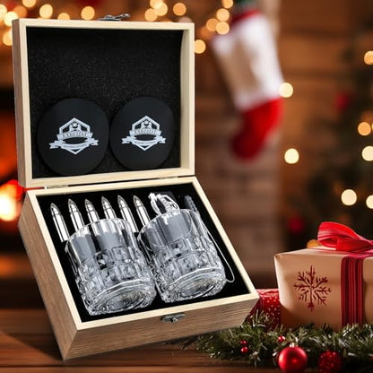 Whiskey Gifts for Men Dad, Father's Day Anniversary Bourbon Gifts for Him | Dad Birthday Gifts Ideas from Daughter Son, Stainless Steel Whiskey Stones and Glasses Set for Housewarming Retirement Gifts - style: Straight Glasses+Stainless Steel Stones for D
