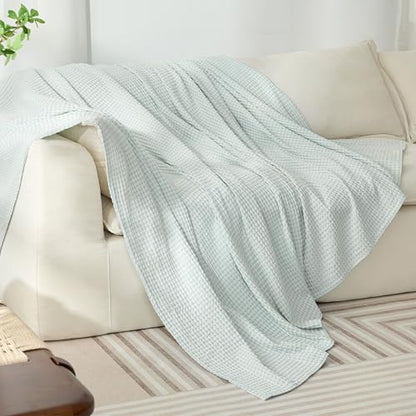 EGOHOME Lightweight Cotton Two-Tone Check Pattern Waffle Blanket Twin Size | Light Blue/White, 60"x80", Soft & Breathable for Bed, Couch, Sofa, All Seasons - color: Blue/White, size: Twin