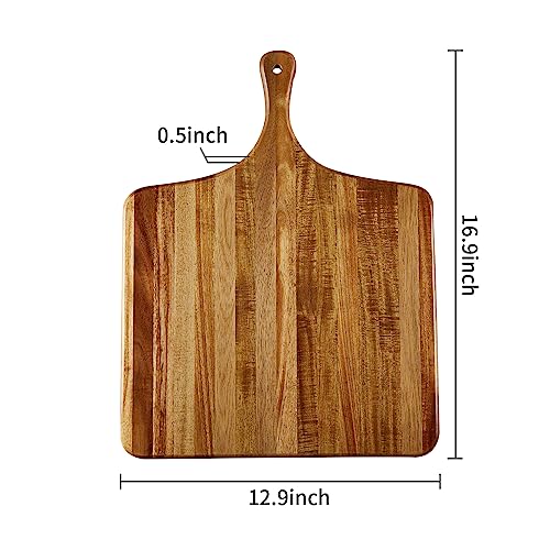 Large Acacia Wood Cutting Board with Handle - Wooden Charcuterie Board, Chopping Board for Kitchen, Meat, Cheese, Vegetable, Fruit and Snack Board, Decorative Serving Board for Counter, 17"x13" - size: 17"L x 13"W