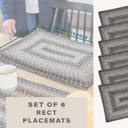 Homespice Flint Hill Jute Braided Placemats, Rect 13x19 Set of 6 | Grey Protects Tabletop in Style and Everyday and Holiday Table Mats, Rich Colors, Reversible and Durable - color: Flint Hill