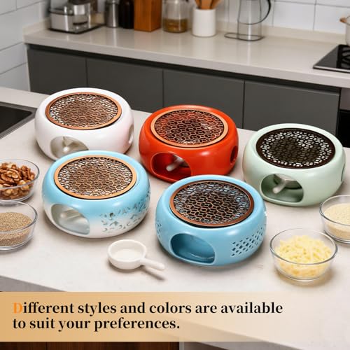 uxcell Teapot Warmer, Ceramic Tea Warmer Ceramic Teapot Heater with Alloy Pad Tealight Holder for Heating Coffee Milk Water Heatproof Dish Warming Use, White Ocean Flower Design - color: White