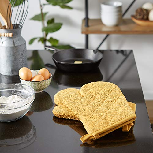 DII Basic Terry Collection 100% Cotton Quilted, Oven Mitt, Honey Gold, 2 Piece - color: Honey Gold, size: Oven Mitt