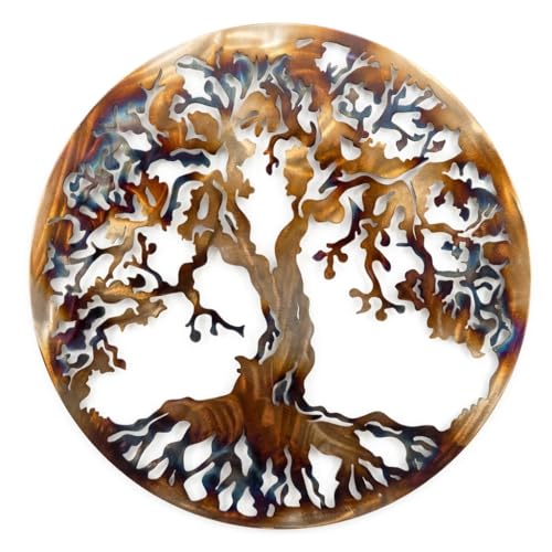 36” Tree of Life Metal Wall Art – Large Round Statement Wall Decor for Living Room Above Couch – Premium Laser-Cut Steel, Vibrant Heat Color Finish