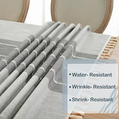 Laolitou Rustic Tablecloth Cotton Linen Waterproof Tablecloths Table Cloths for Kitchen Dining,Party,Holiday,Christmas, Buffet Grey Lines Square,55''x55'' - color: Gray Lines, size: 55" x 55" (Square)