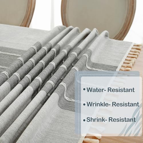 Laolitou Rustic Cotton Linen Table Cloth,Tablecloths for 6 Foot Rectangle Tables,Waterproof Washable Tablecloth with Tassel Rectangle/Oblong, 55''x 86'', 6-8 Seats - color: Gray Lines, size: 86" x 55" (Rectangular)