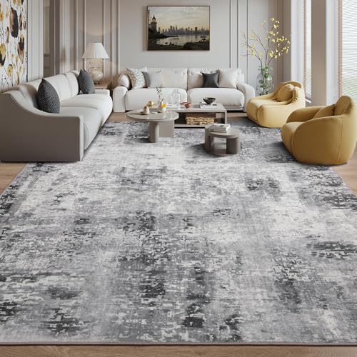 Kelarea Washable Area Rug 8x10, Non-Slip Low Pile Abstract Grey | Water & Stain Resistant, Pet Friendly, Easy Clean, Ultra Soft, for Living Room, Bedroom, Nursery, Ofiice - color: Light Grey, size: 8' x 10' (Rectangular)